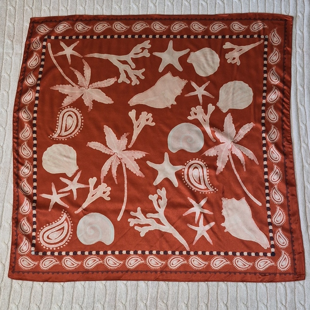 Coastal Hair Scarf Orange White Beachy Boho Bandana Ponytail Wrap Square